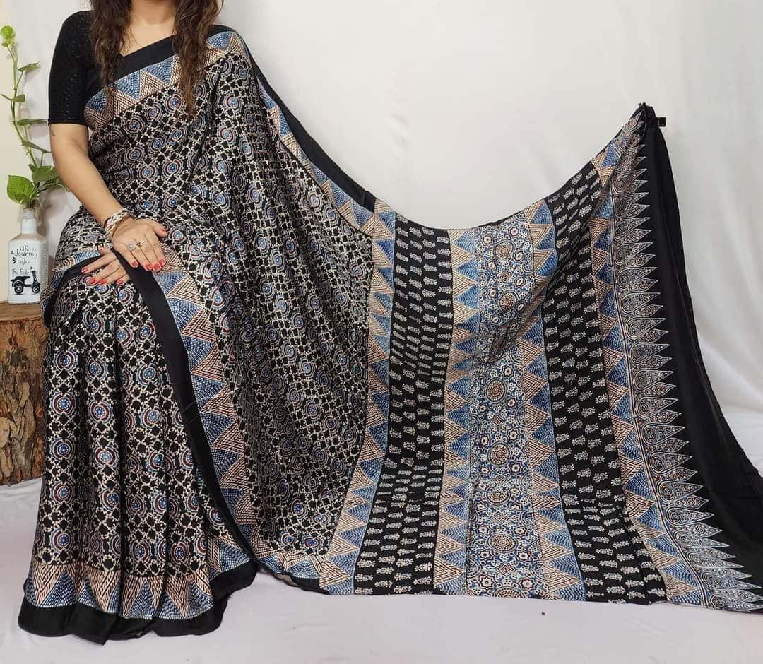 Ajrakh Modal Silk Saree