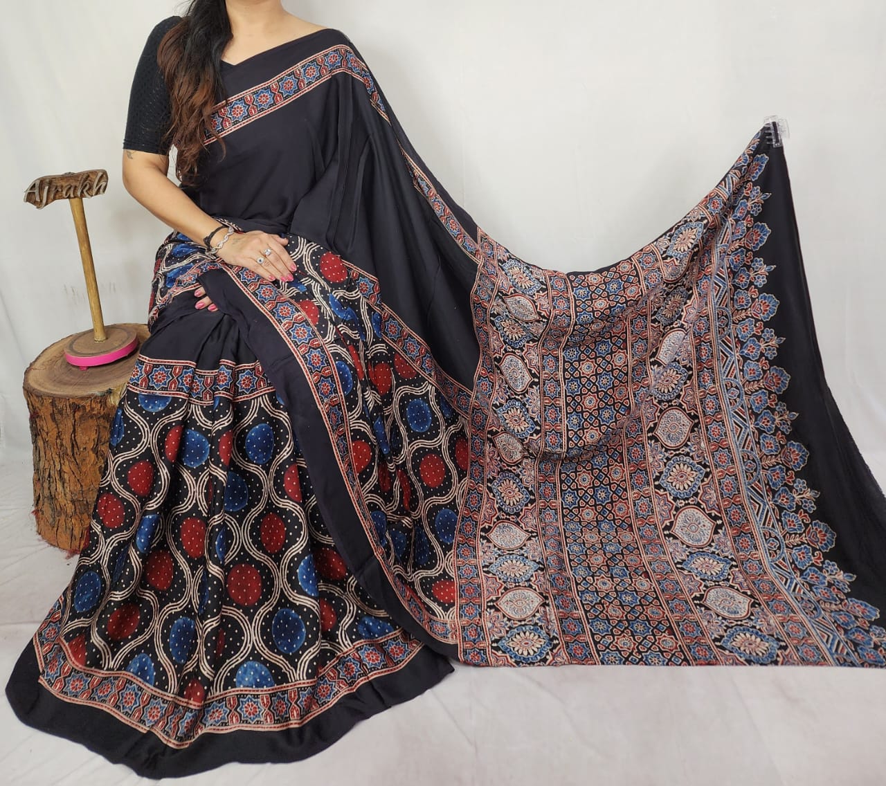 Ajrakh Modal Silk Saree