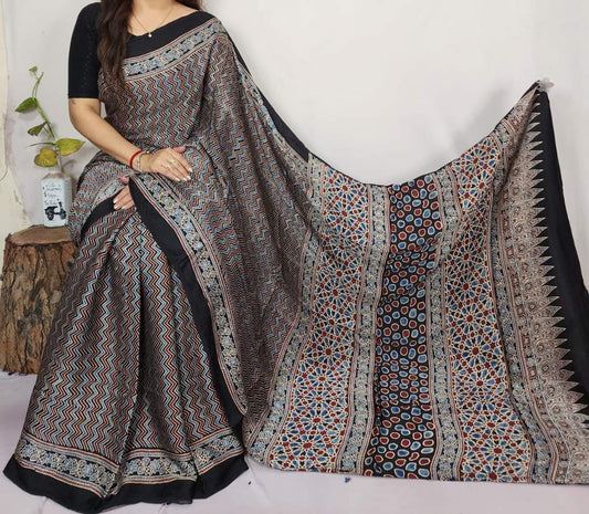 Ajrakh Modal Silk Saree