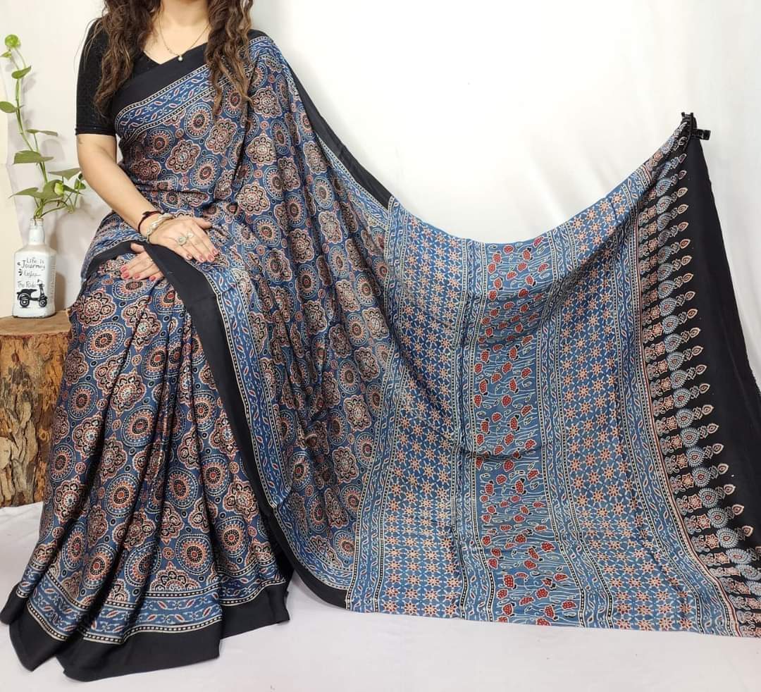 Ajrakh Modal Silk Saree