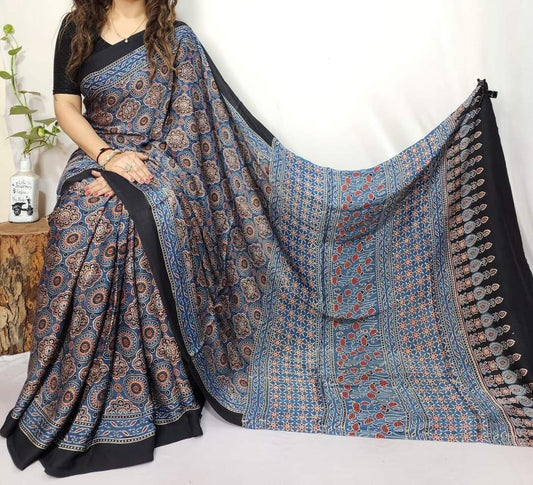 Ajrakh Modal Silk Saree