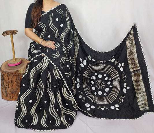 Modal Needle Shibori Saree (Black)