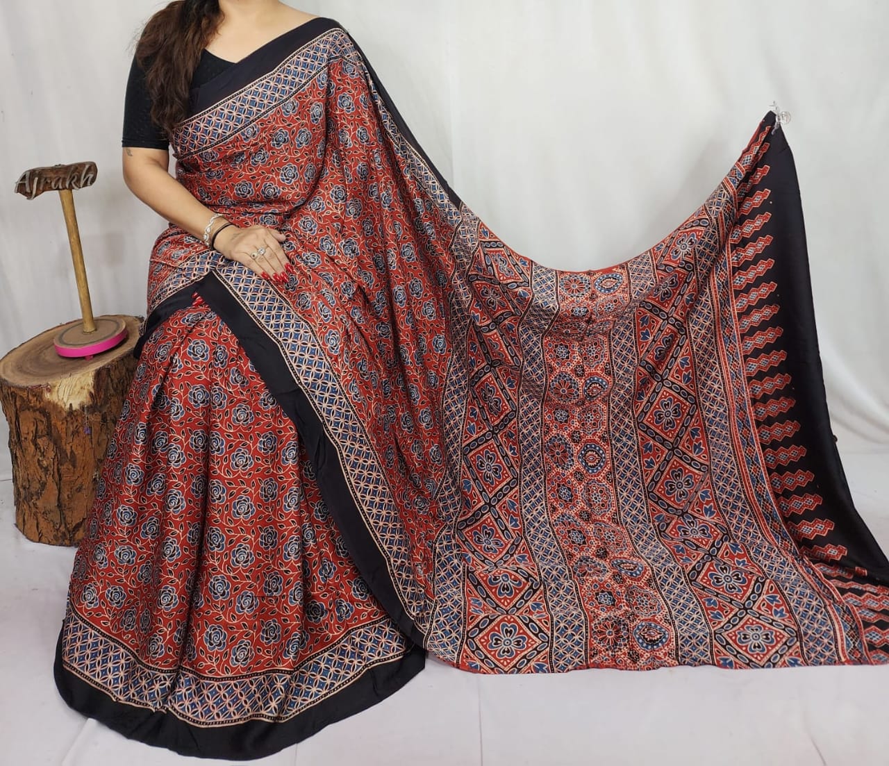 Ajrakh Modal Silk Saree