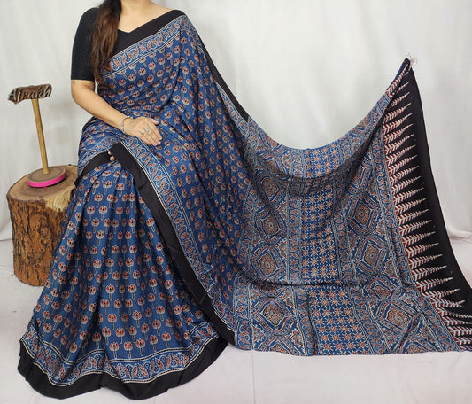 Ajrakh Modal Silk Saree