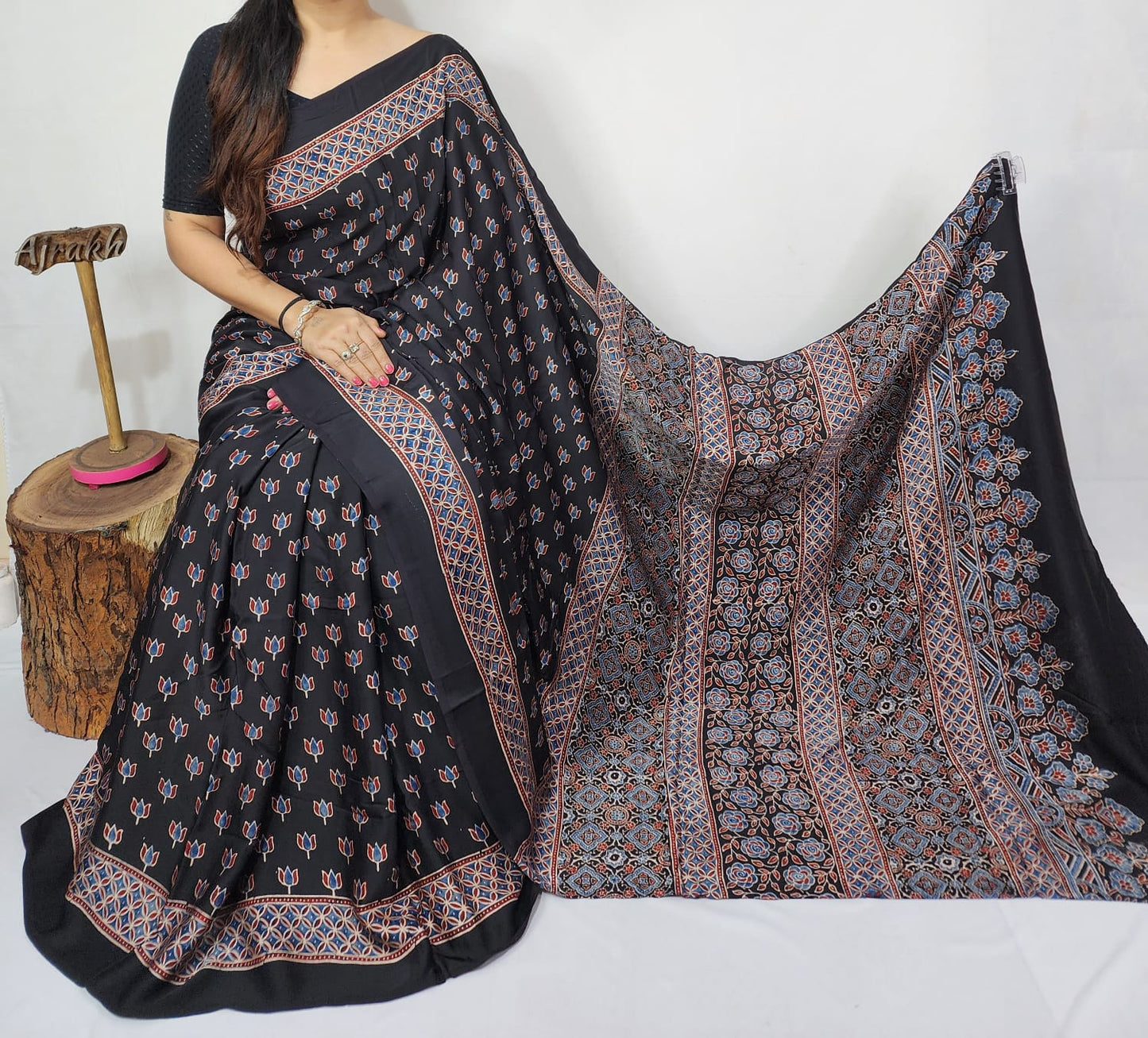 Ajrakh Modal Silk Saree