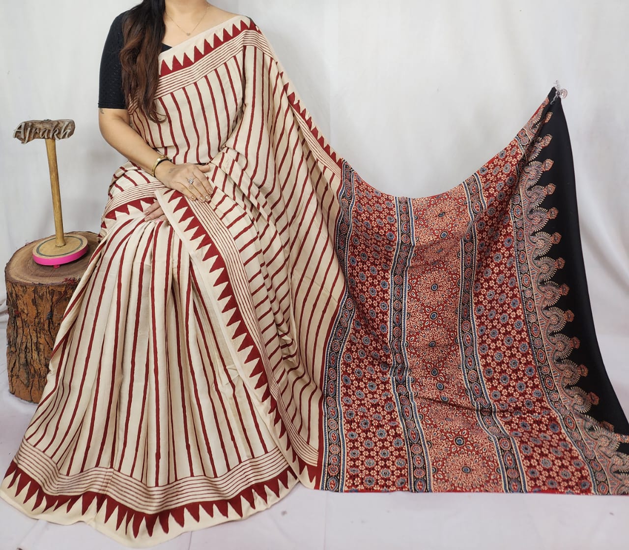 Ajrakh Modal Silk Saree