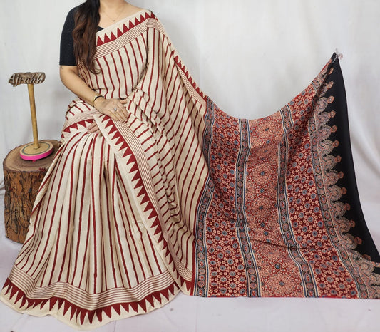 Ajrakh Modal Silk Saree