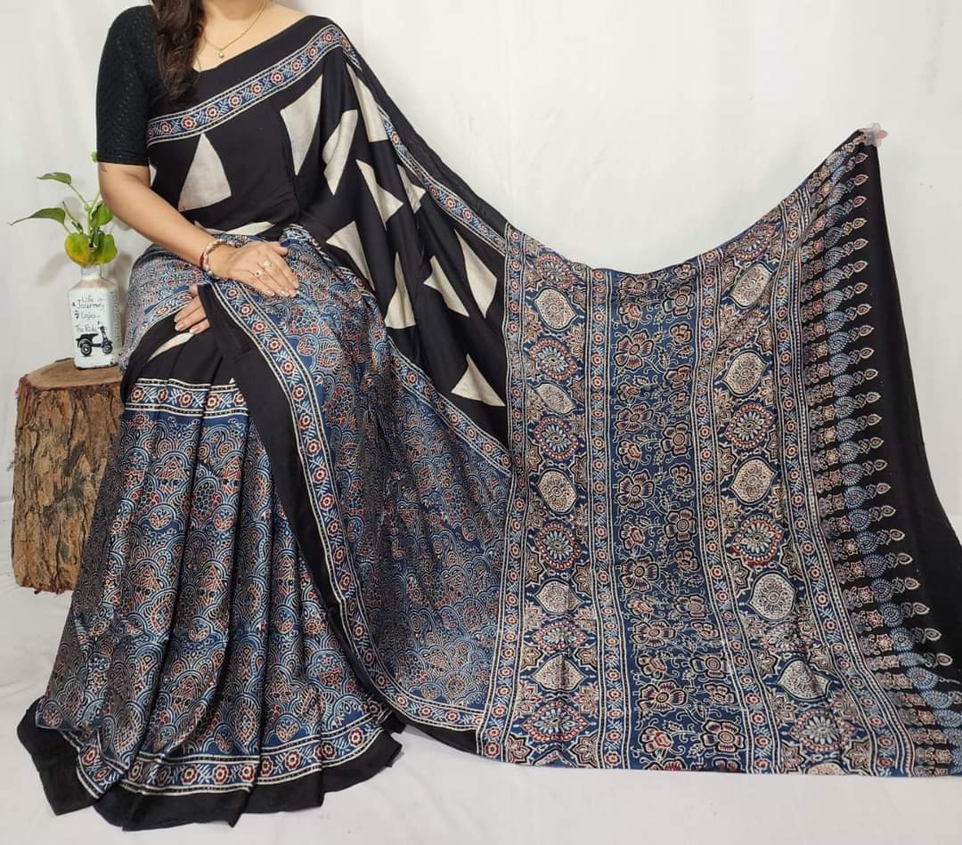 Ajrakh Modal Silk Saree