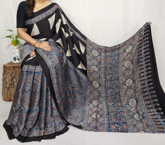Ajrakh Modal Silk Saree