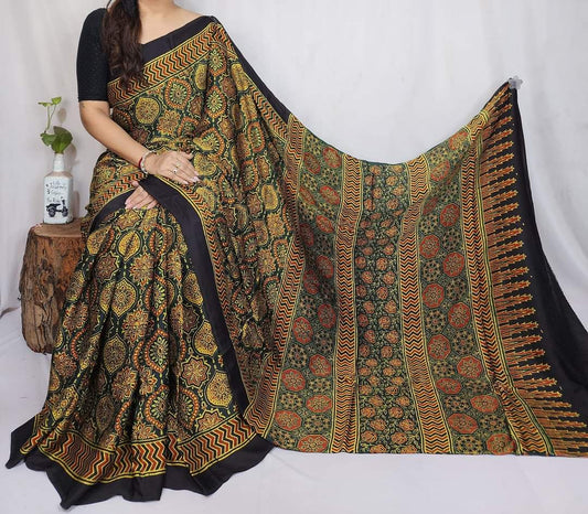Ajrakh Modal Silk Saree
