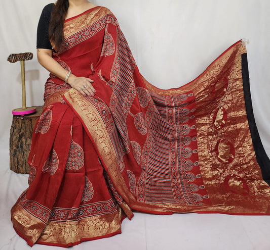 Ajrakh Dola Silk Saree