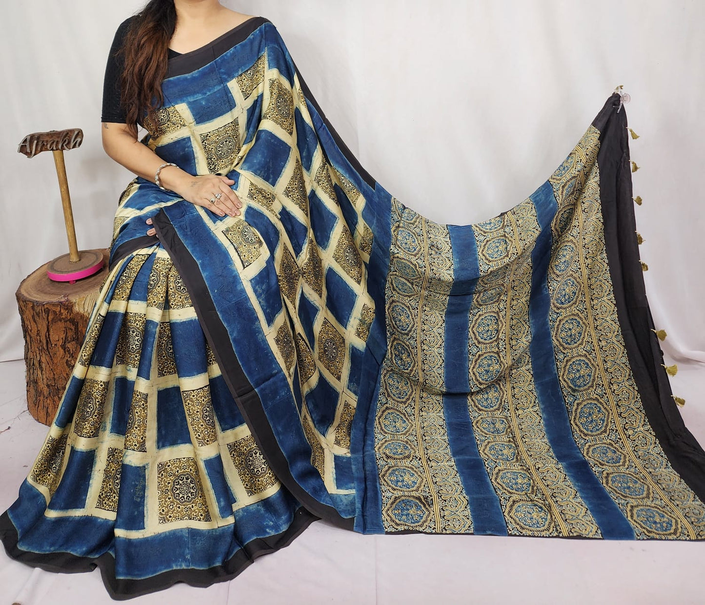 Ajrakh Modal Silk Saree