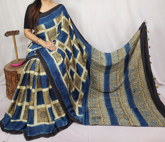 Ajrakh Modal Silk Saree