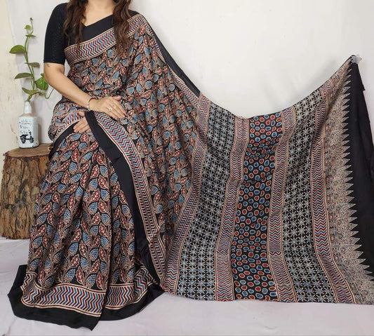 Ajrakh Modal Silk Saree