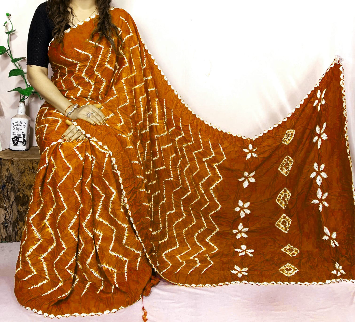 Modal Needle Shibori Saree (Rust Orange)