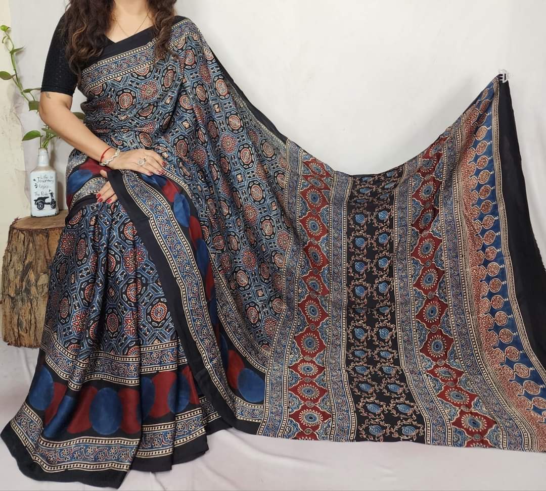 Ajrakh Modal Silk Saree