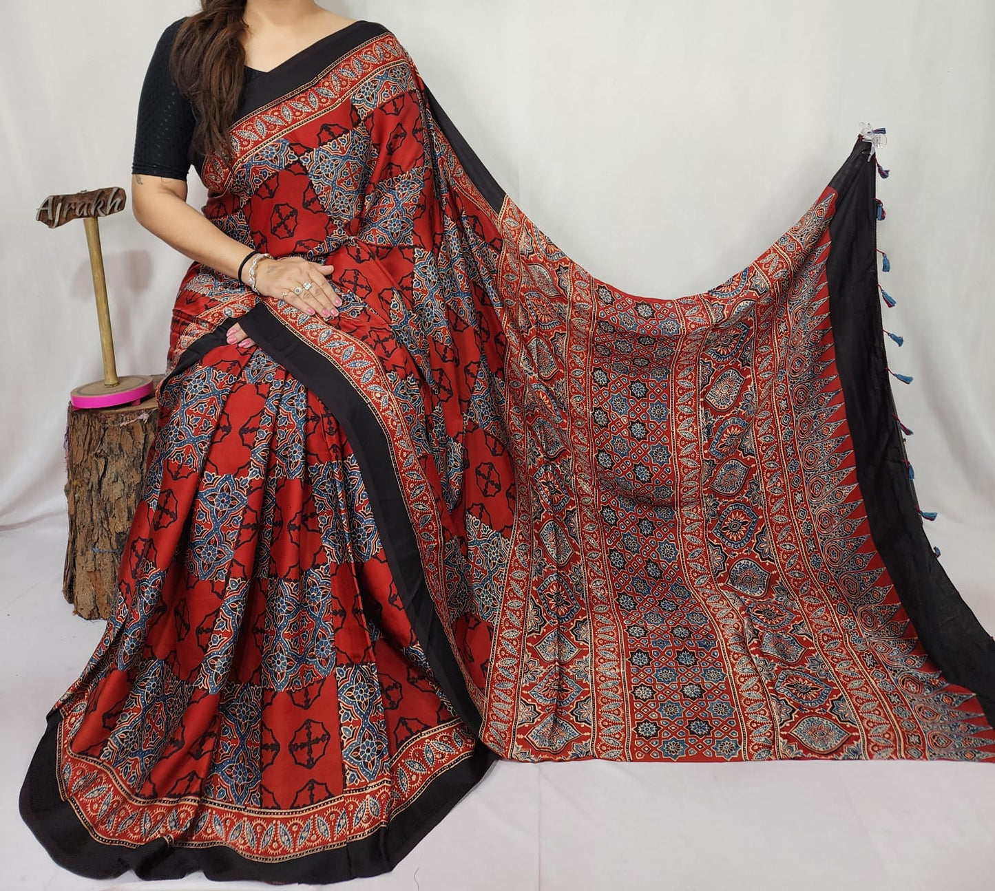 Ajrakh Modal Silk Saree