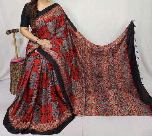 Ajrakh Modal Silk Saree