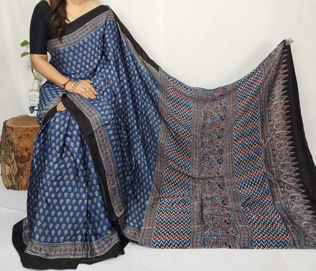 Ajrakh Modal Silk Saree