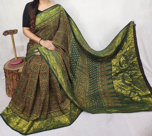Ajrakh Dola Silk Saree