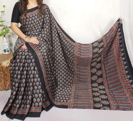 Ajrakh Modal Silk Saree