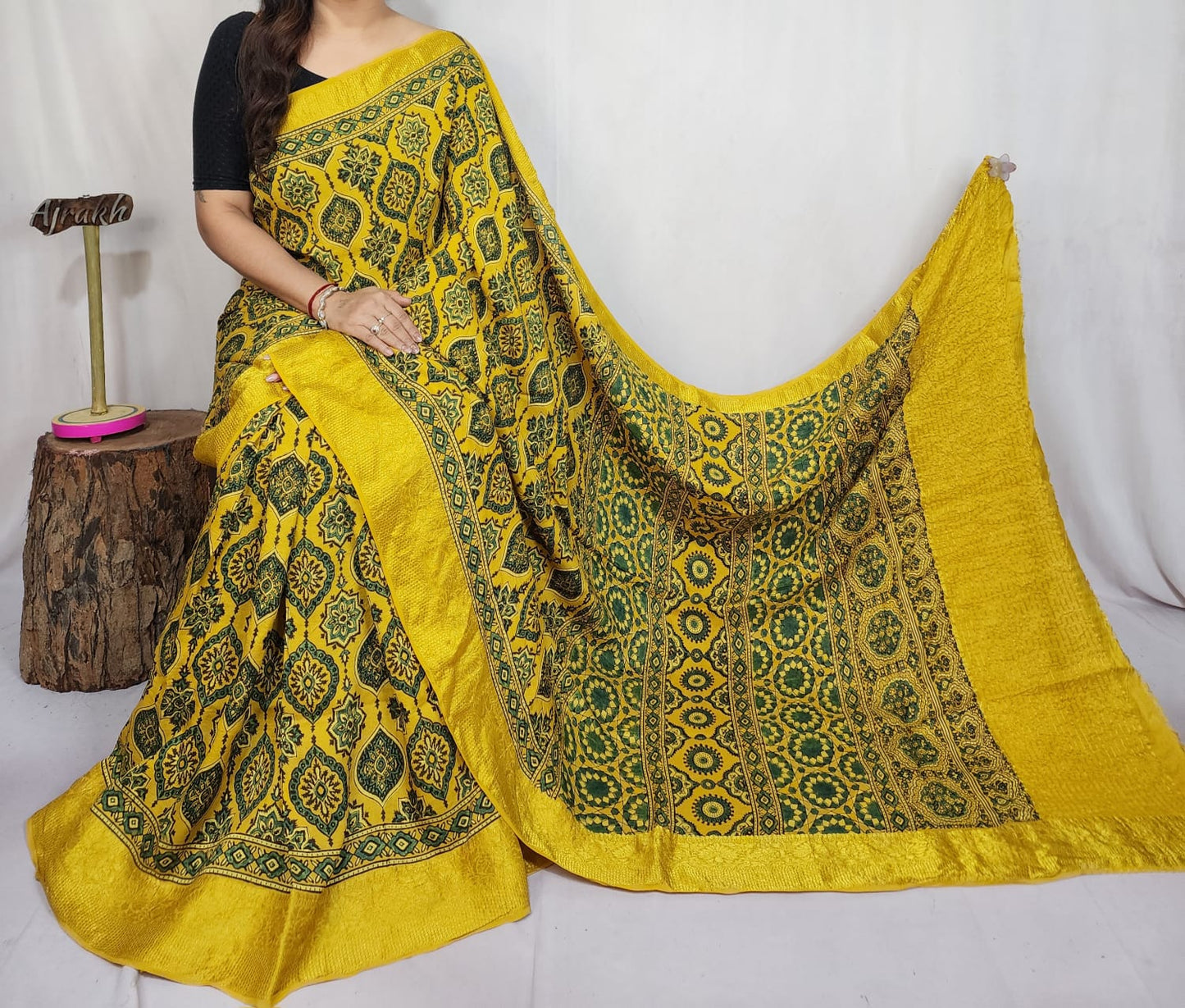 Ajrakh Dola Silk Saree