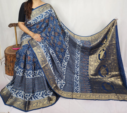 Ajrakh Dola Silk Saree