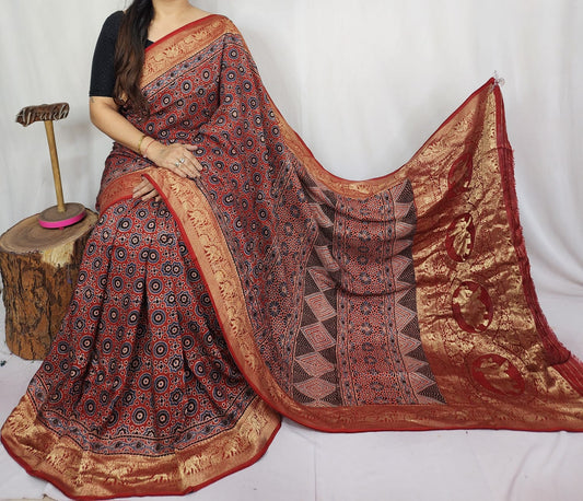 Ajrakh Dola Silk Saree