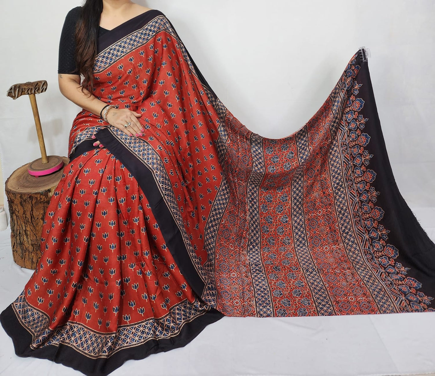 Ajrakh Modal Silk Saree