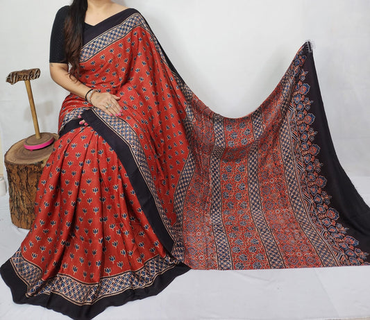 Ajrakh Modal Silk Saree