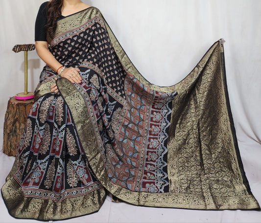 Ajrakh Dola Silk Saree