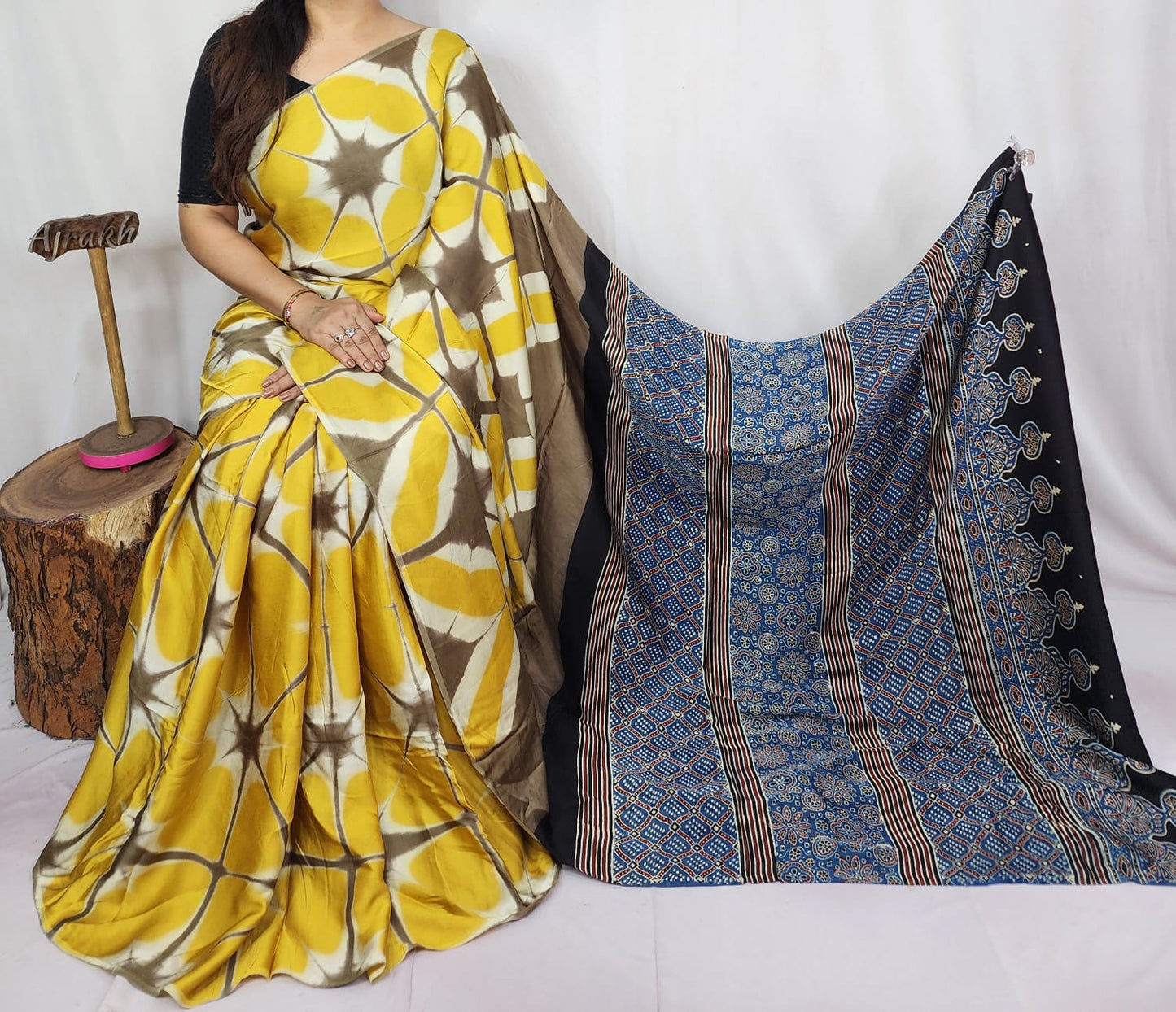 Modal Clamp Ajrakh Saree