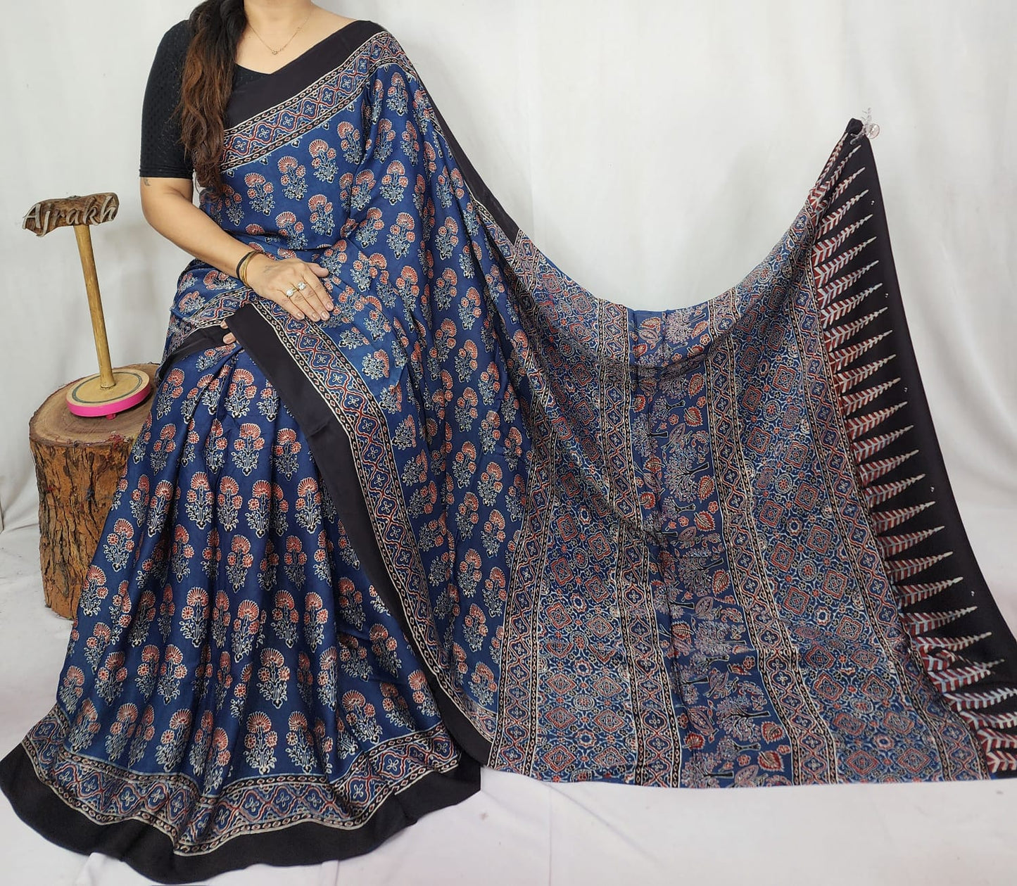 Ajrakh Modal Silk Saree