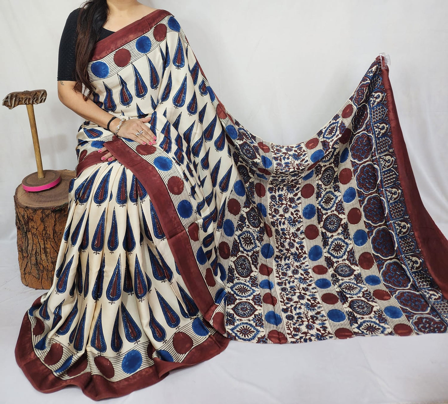 Ajrakh Modal Silk Saree