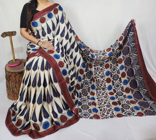 Ajrakh Modal Silk Saree