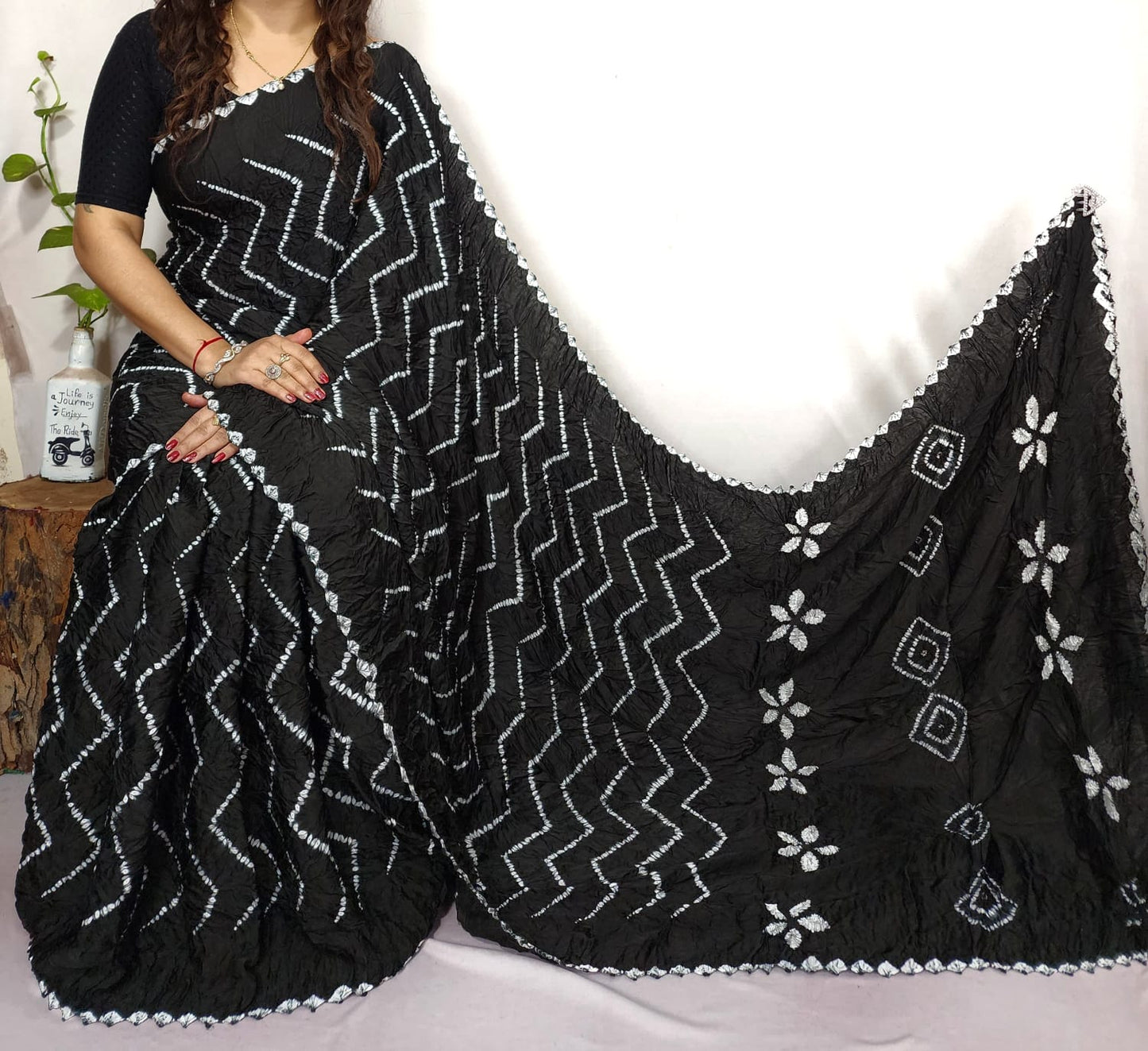 Modal Needle Shibori Saree ( Black)