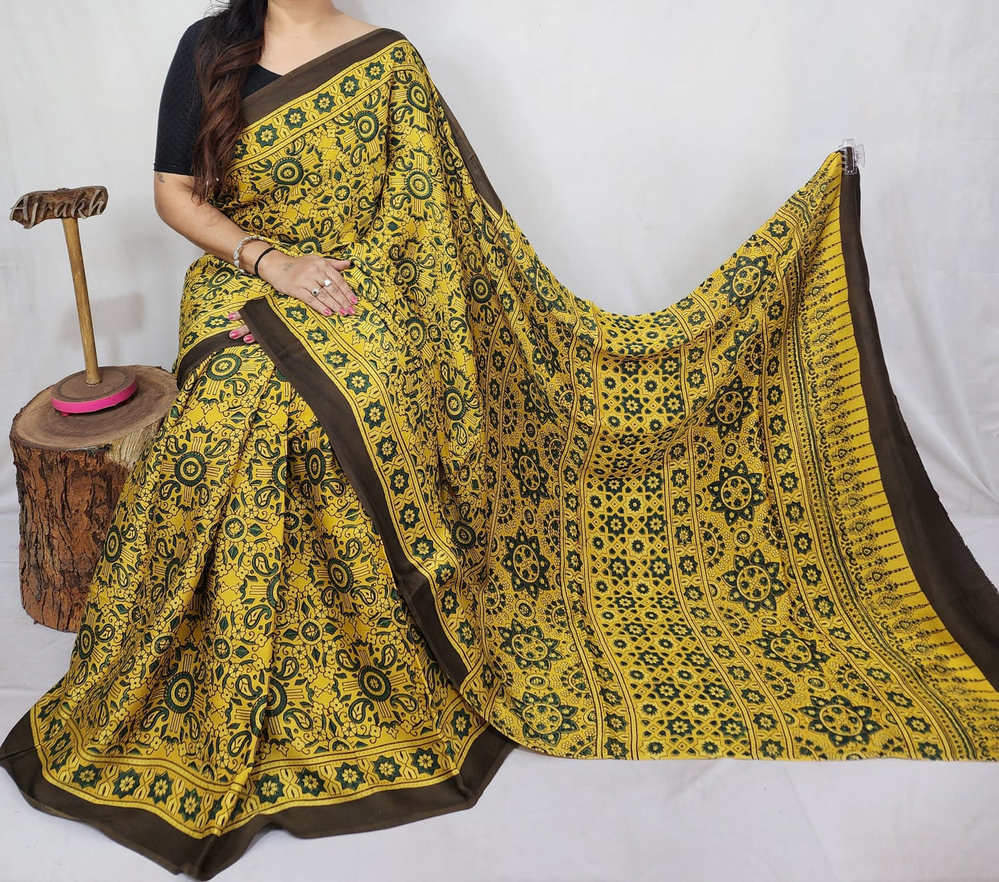 Ajrakh Modal Silk Saree