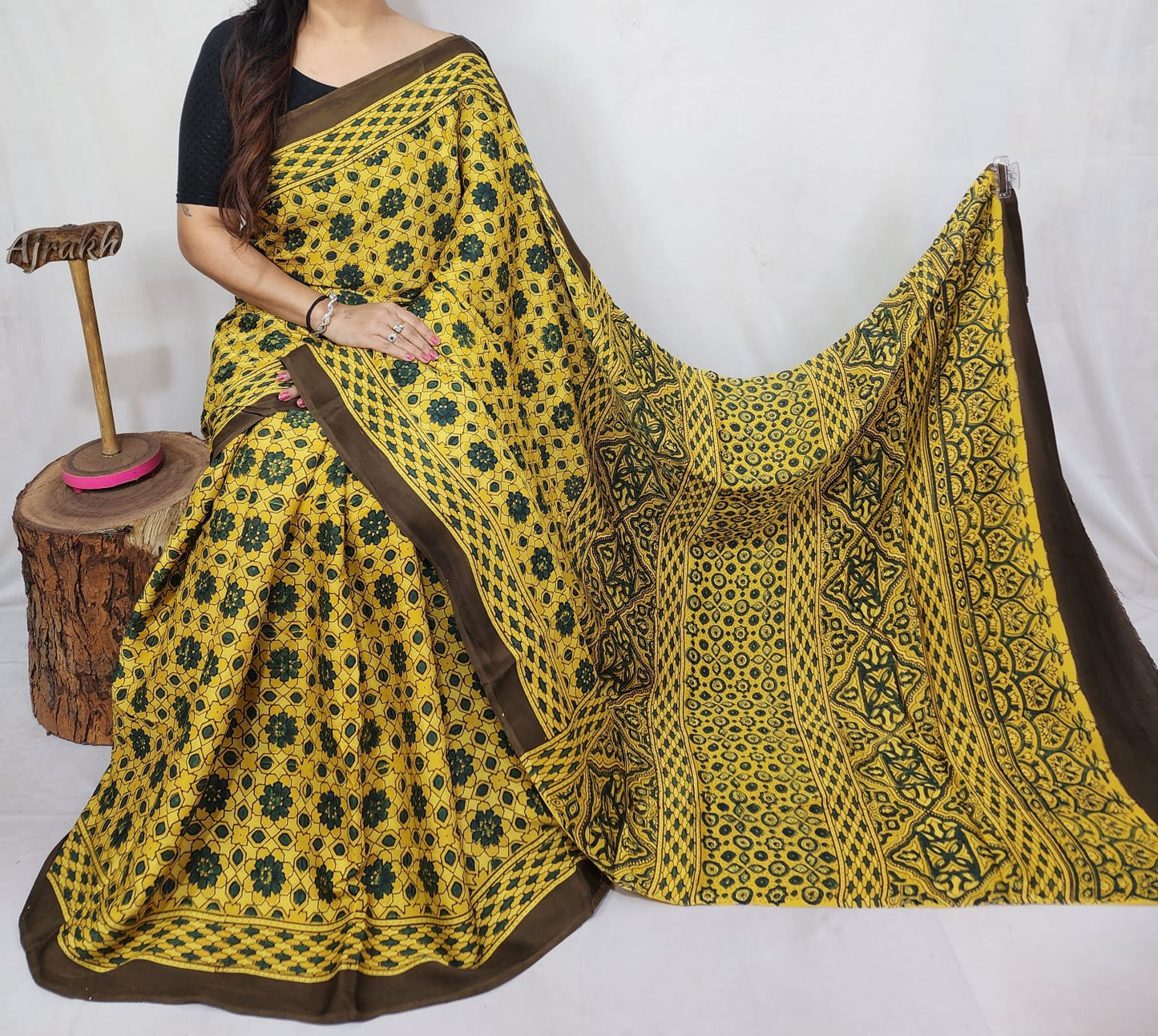 Ajrakh Modal Silk Saree