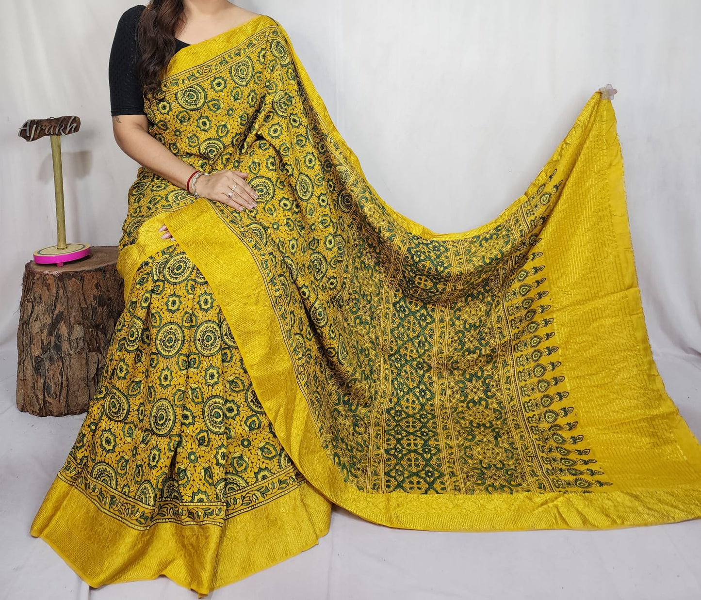Ajrakh Dola Silk Saree