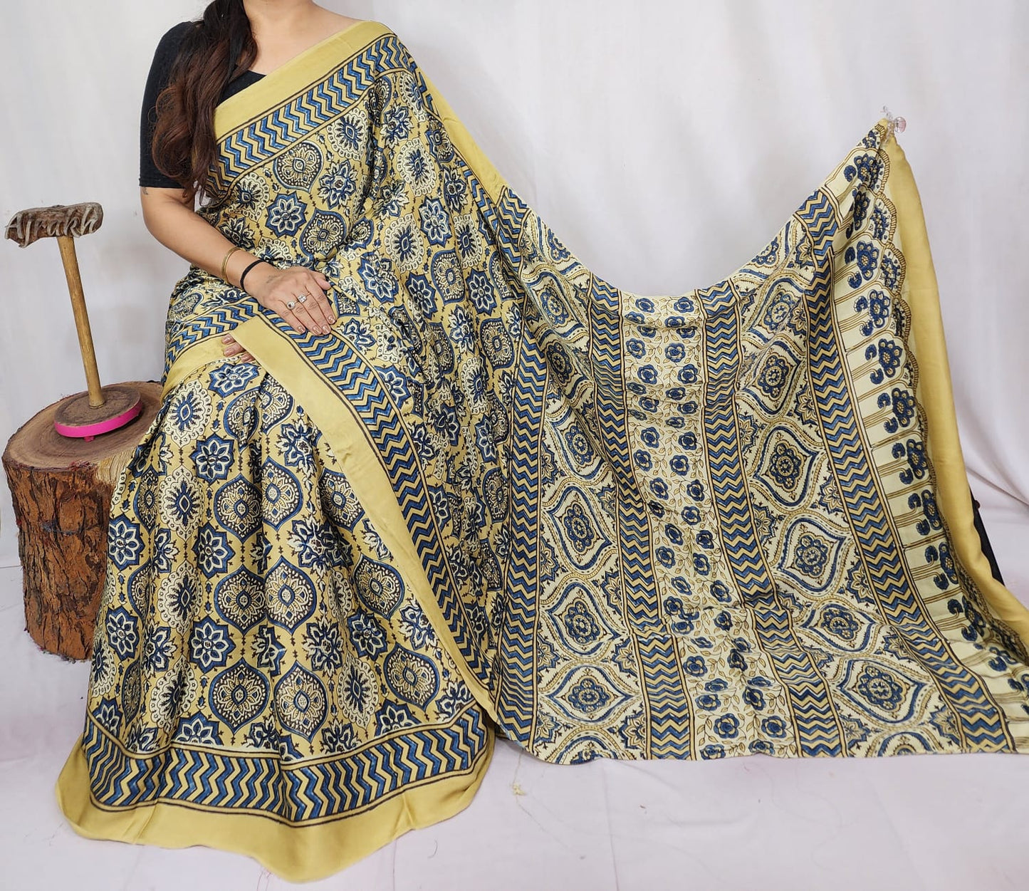Ajrakh Modal Silk Saree