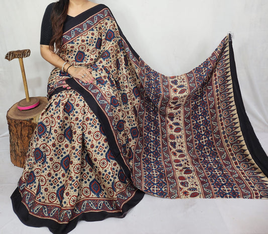 Ajrakh Modal Silk Saree