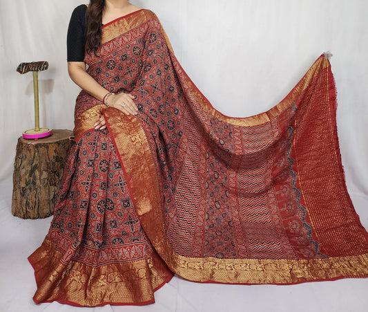 Ajrakh Dola Silk Saree