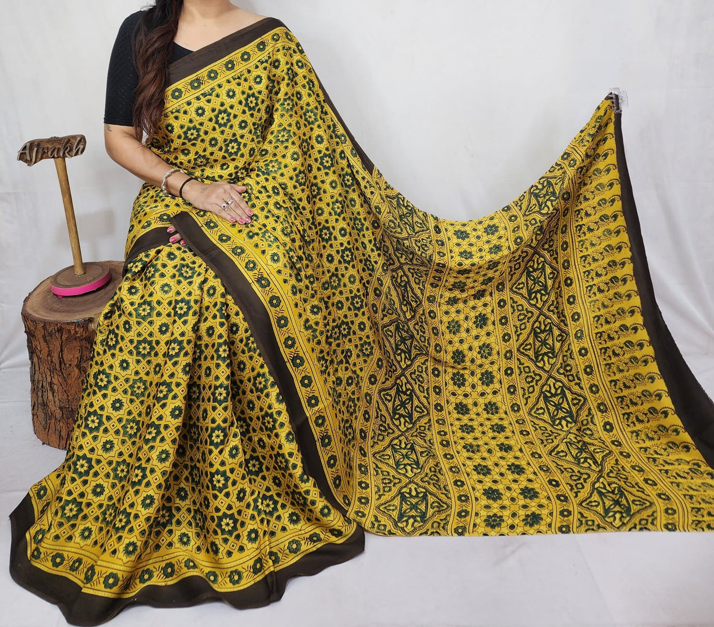 Ajrakh Modal Silk Saree
