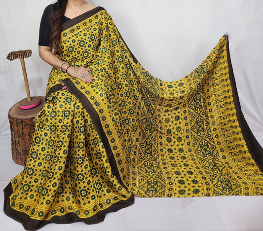 Ajrakh Modal Silk Saree