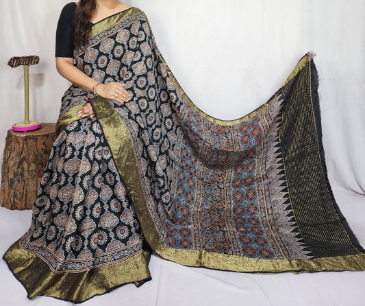 Ajrakh Dola Silk Saree