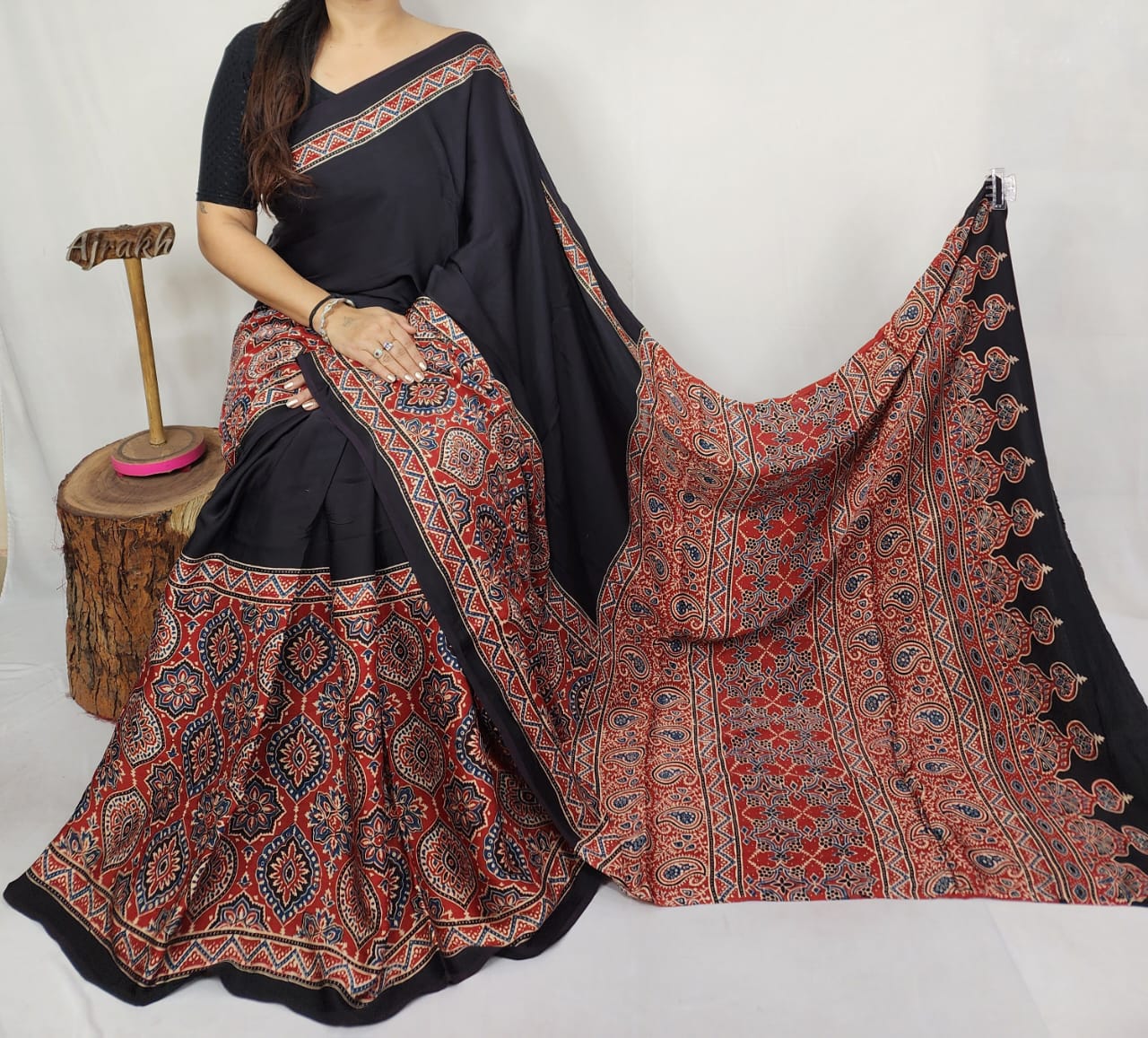 Ajrakh Modal Silk Saree