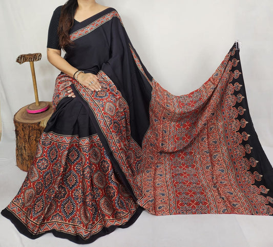Ajrakh Modal Silk Saree