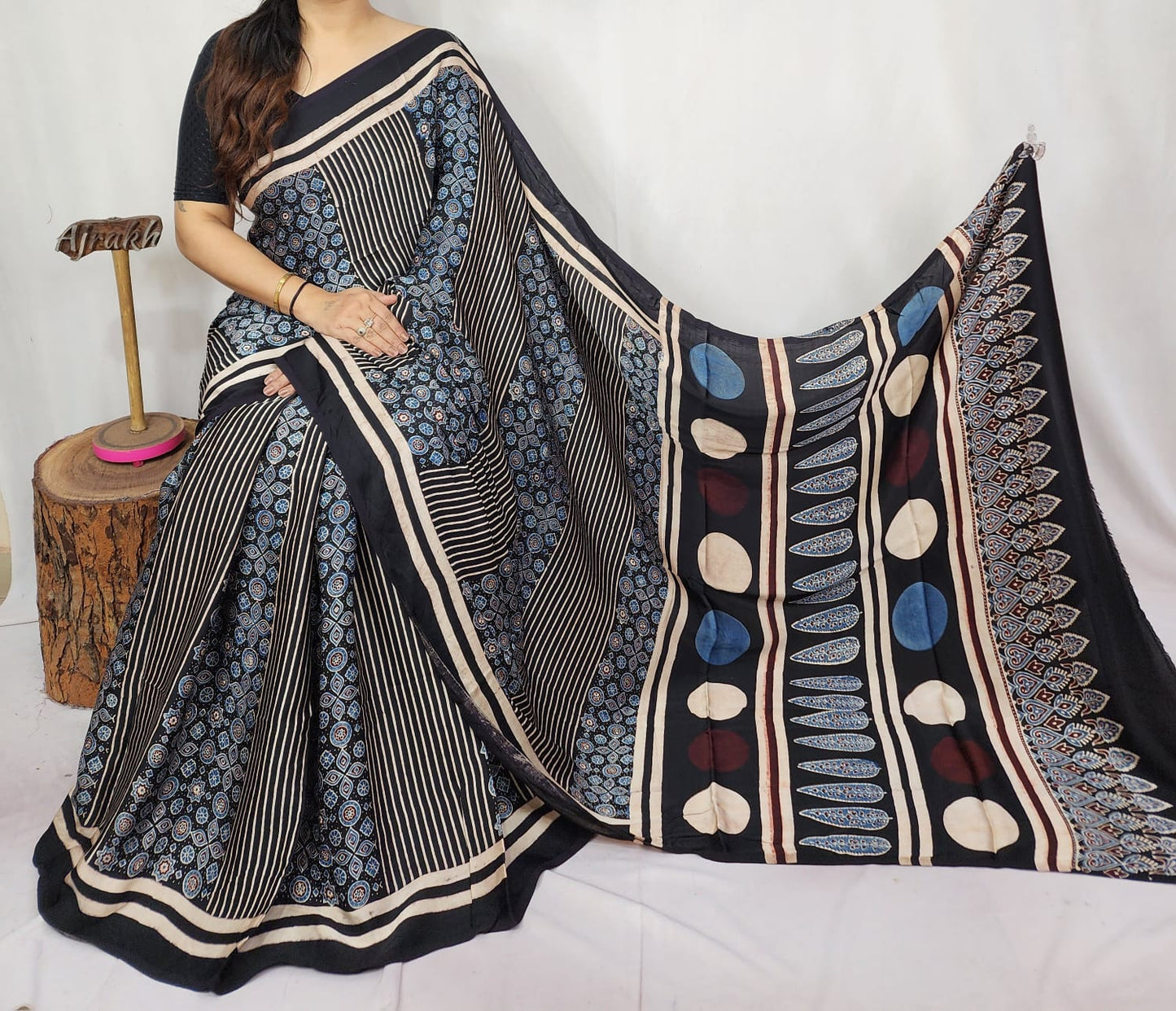 Ajrakh Modal Silk Saree