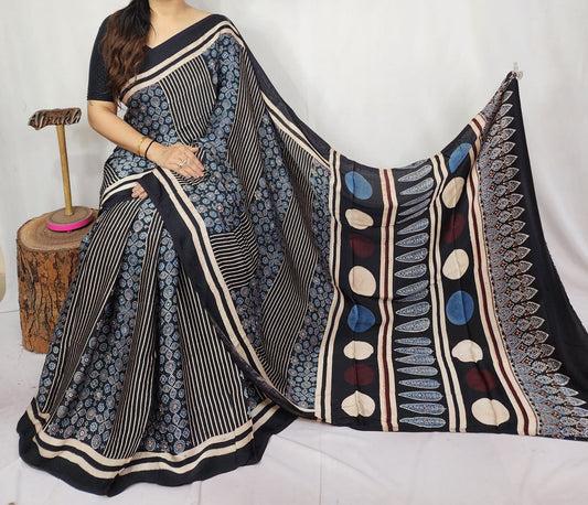 Ajrakh Modal Silk Saree