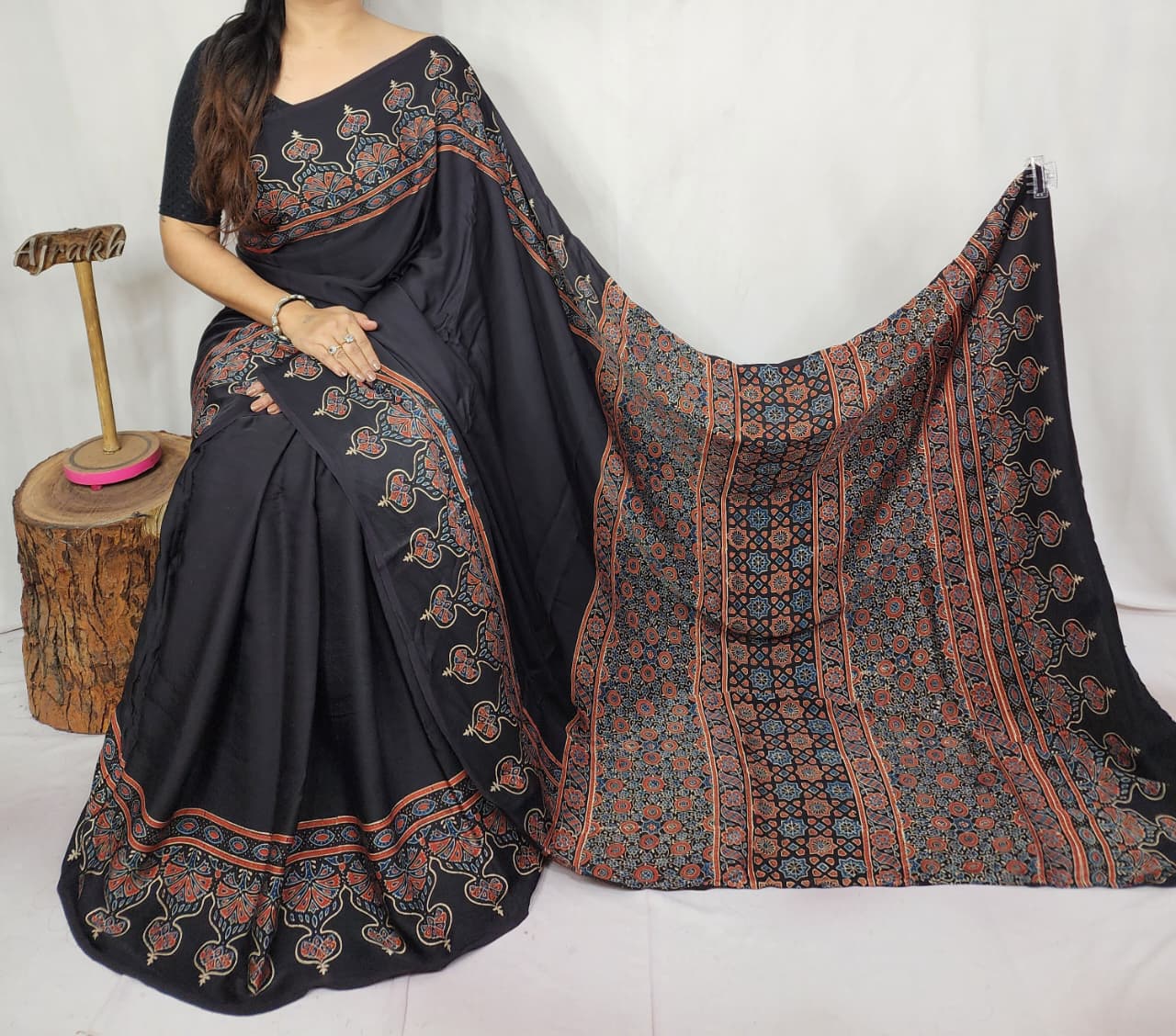 Ajrakh Modal Silk Saree